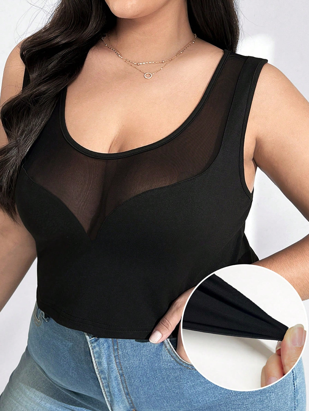 CURVE  Plus Size Mesh Spliced Slim Fit Cropped Tank Top