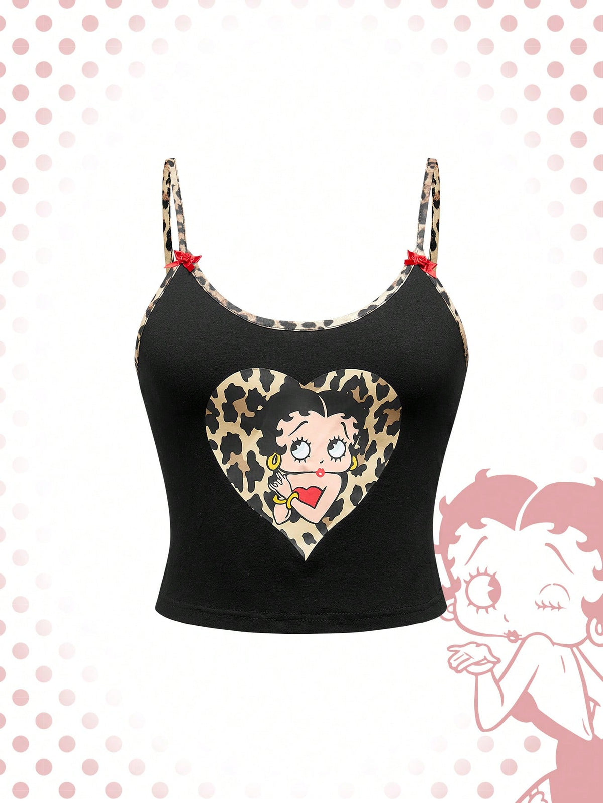 Betty Boop | ROMWE Plus Size Cartoon Character & Leopard Heart Printed Ringer Cami Top, Summer