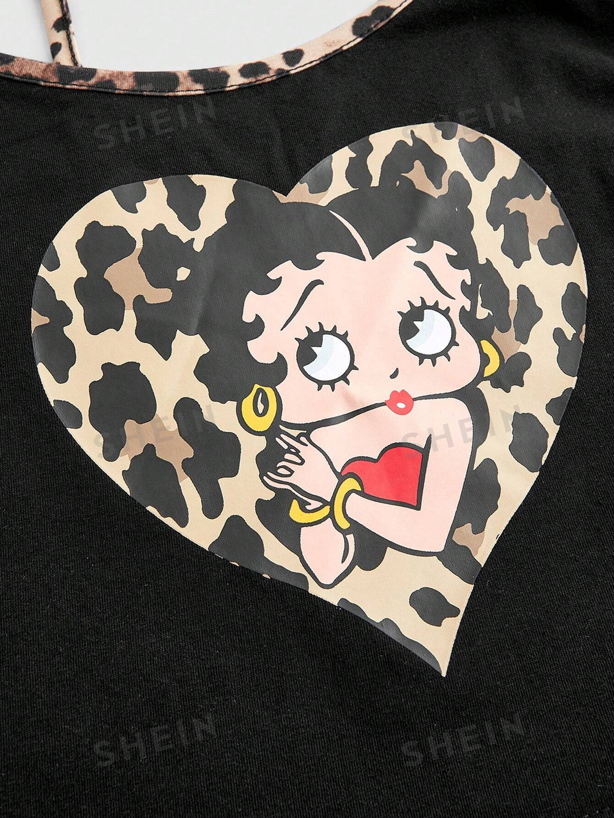 Betty Boop | ROMWE Plus Size Cartoon Character & Leopard Heart Printed Ringer Cami Top, Summer