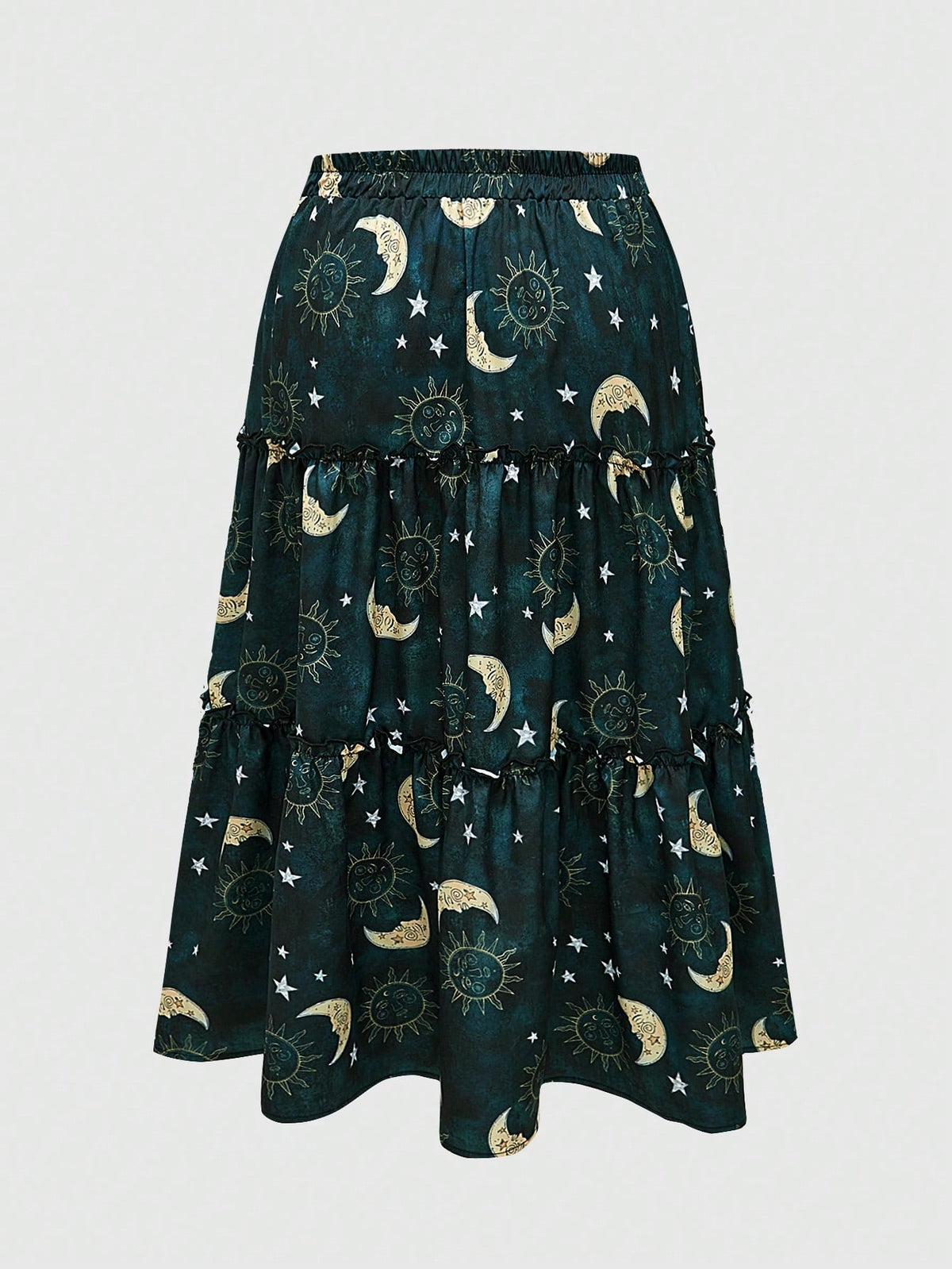 ROMWE Hippie Plus Size Women's Vacation Style Star & Moon Printed Cake A-Line Skirt