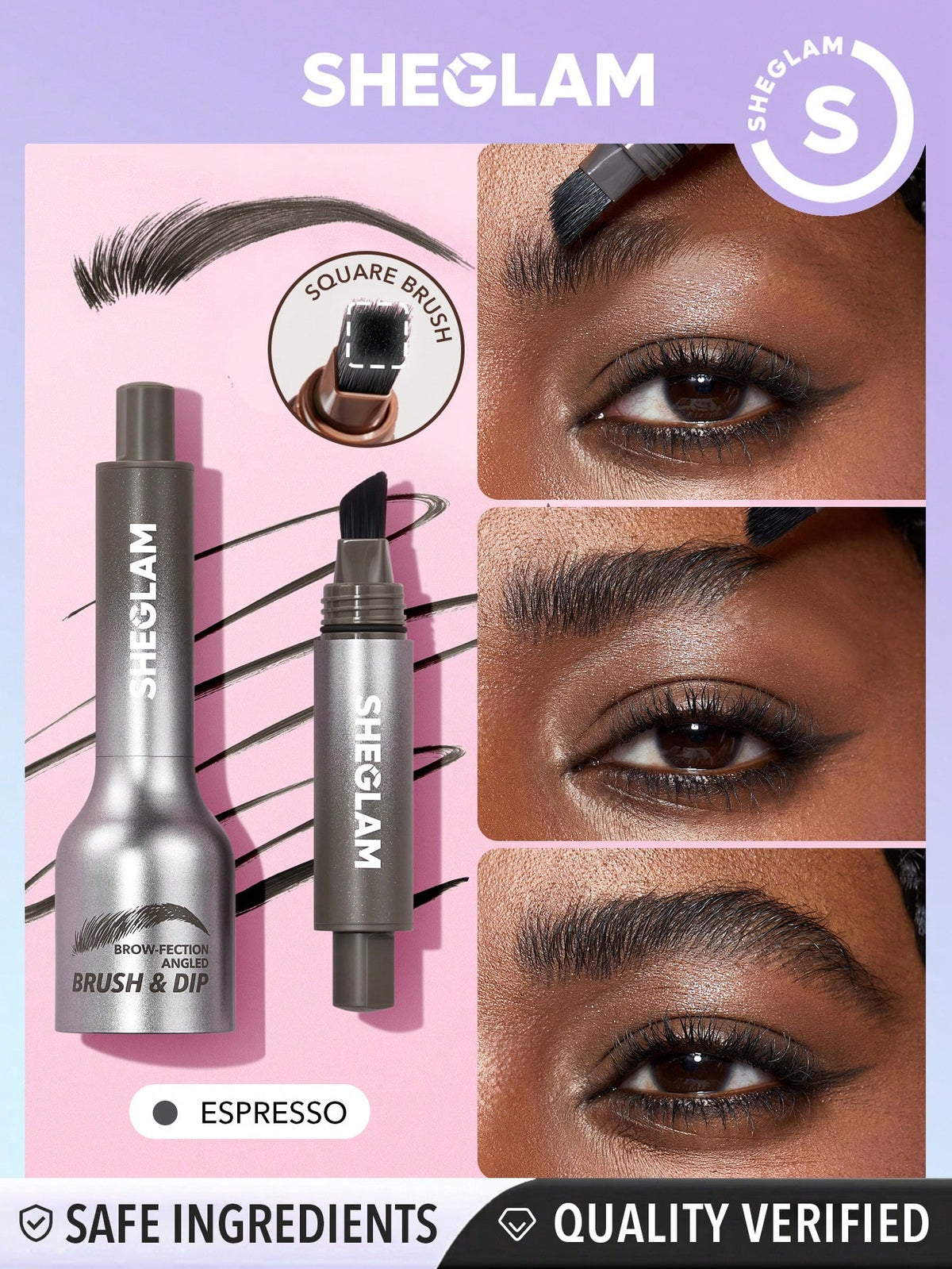 SHEGLAM Brow-Fection Angled Brush & Dip-Espresso Hair-Like Strokes Liquid Eyebrow Gel Pen Easy To Color Long Lasting Quick Drying Natural Shaping Outlining Filling Eyebrow Makeup