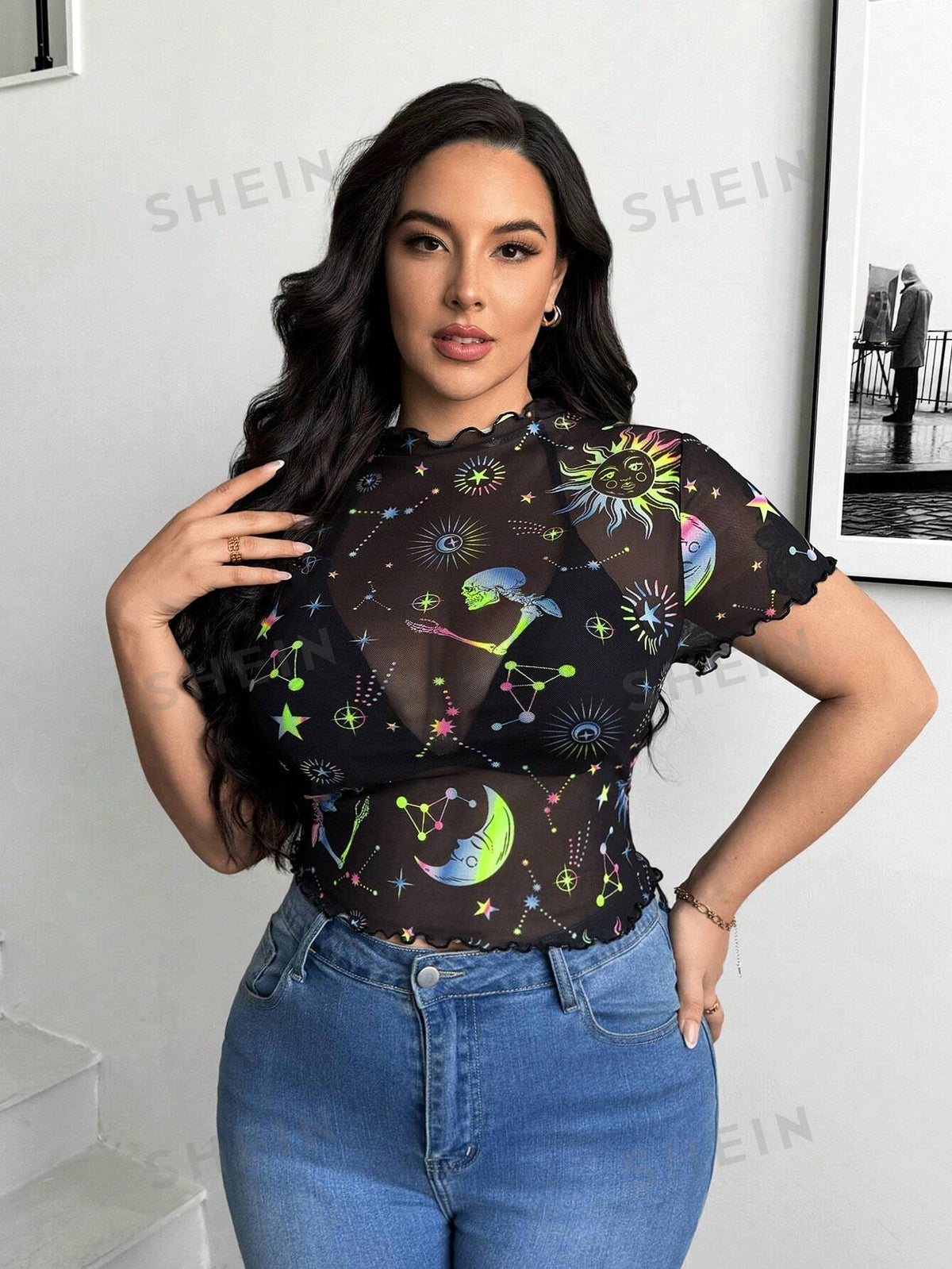 Essnce Plus Size Women's Summer Casual Slim Fit Sexy See Through Tops T Shirts, Cute Summer Tops, Curve Tops, Women's Clothing,Graphic T Shirt,Summer Crop Tops,Black Top,Coquette Tops,Going Out Tops,Y2K,Halloween Costume,Wet Shirt