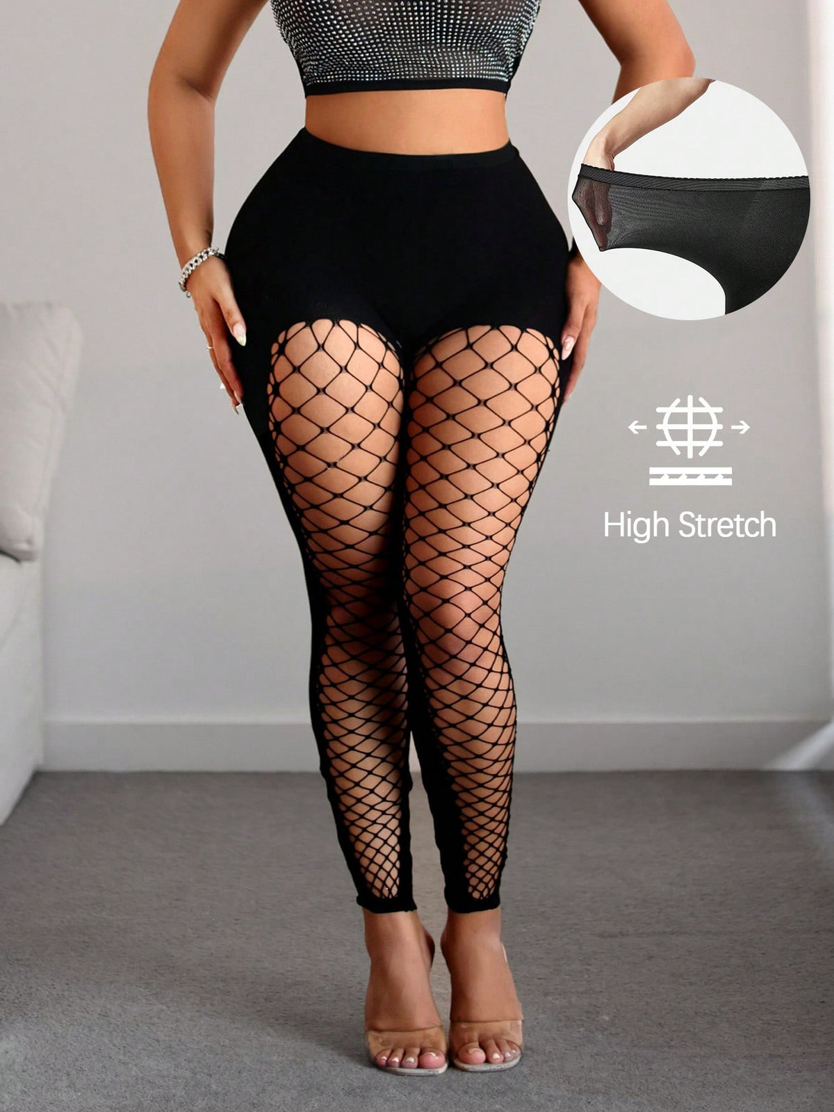 SXY Summer Casual Clothing Seamless High Elastic  Stretch Knit Solid Color Fishnet Splice Sexy Plus WomenTights