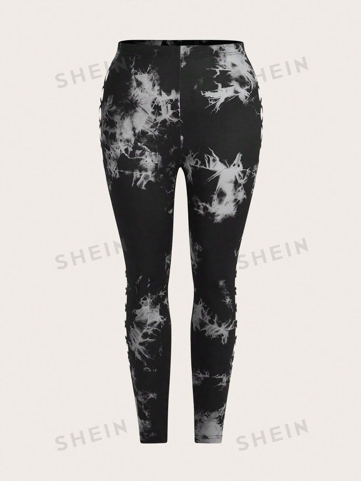 ICON Plus Size Summer Fashion Tie Dye Allover Print Hollow Out Slim Fit Leggings