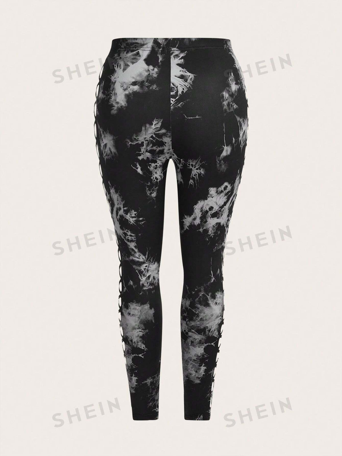 ICON Plus Size Summer Fashion Tie Dye Allover Print Hollow Out Slim Fit Leggings