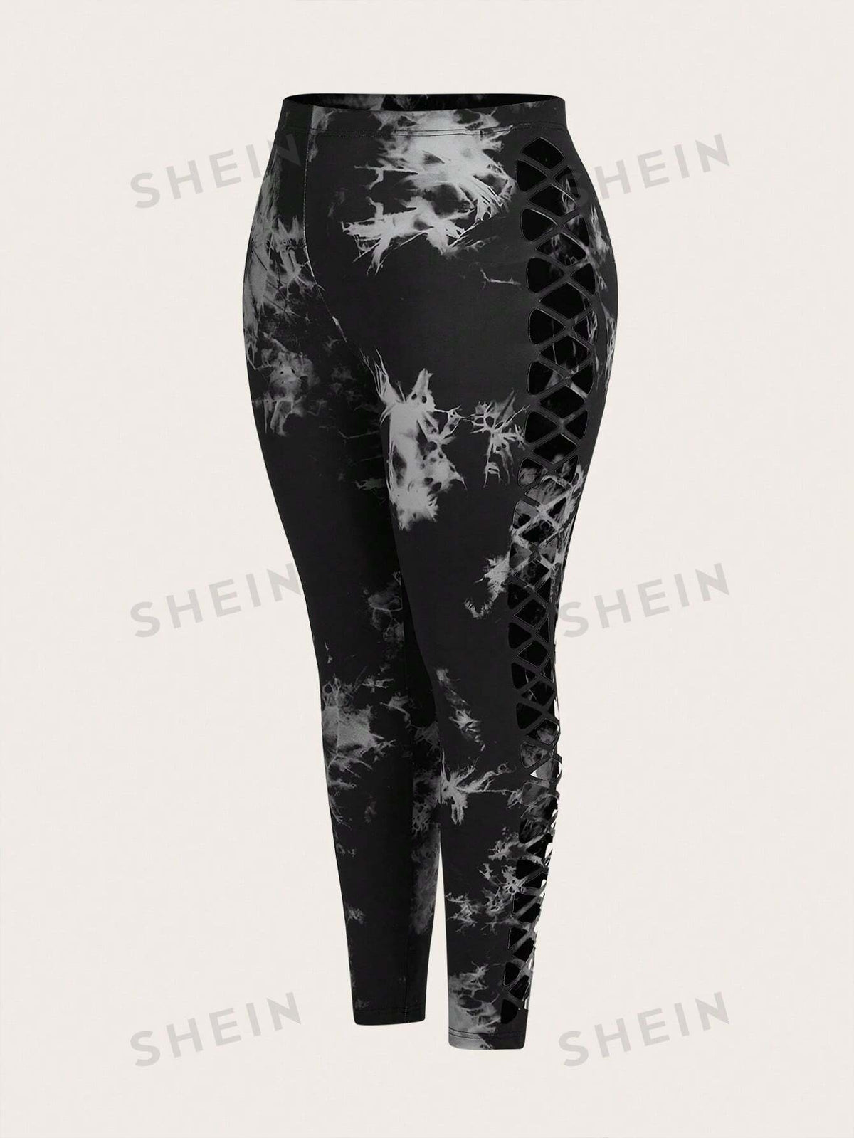 ICON Plus Size Summer Fashion Tie Dye Allover Print Hollow Out Slim Fit Leggings