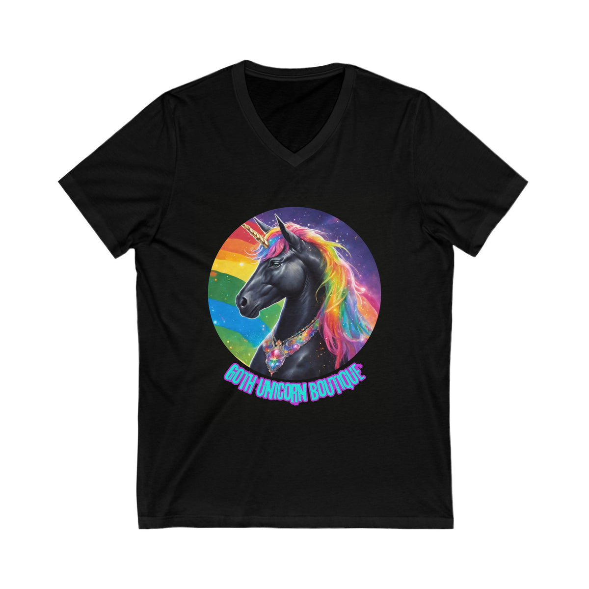 Goth Unicorn Boutique Rainbow Unicorn Unisex Jersey Short Sleeve V-Neck Tee