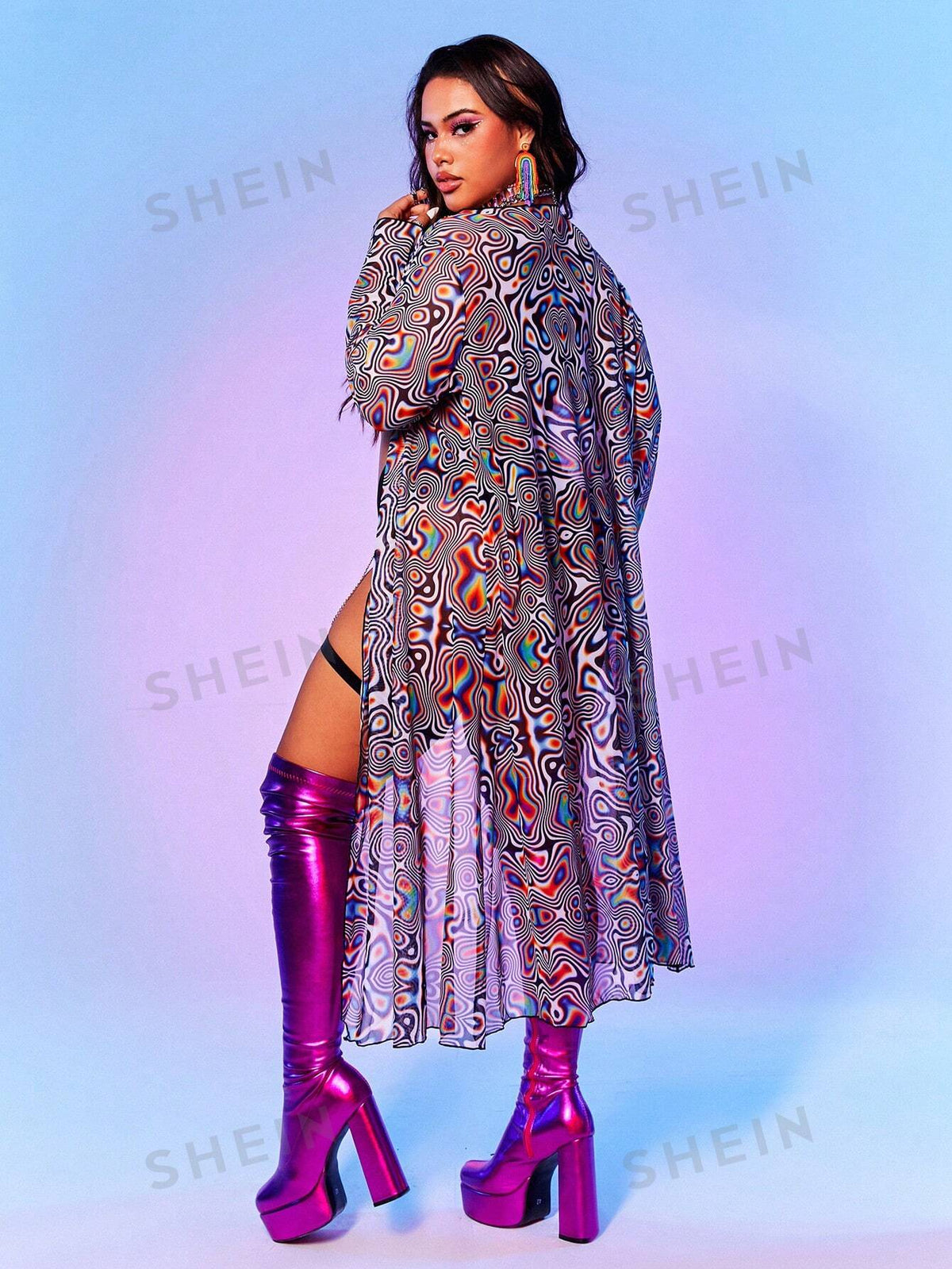 Plus Size Printed Long Sleeve Casual Kimono for Daily Wear