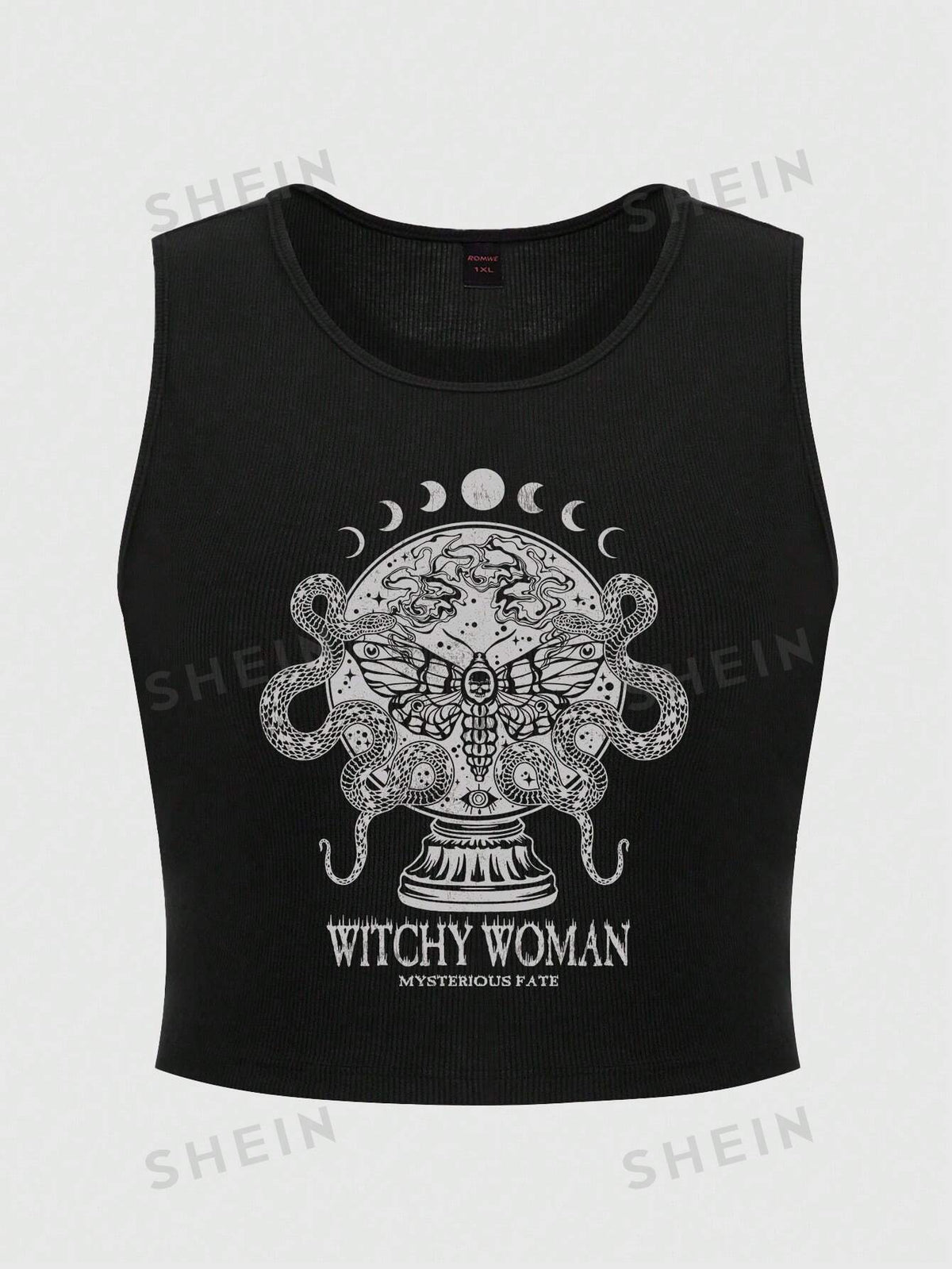 ROMWE Goth Vintage Mysterious  Gothic Aesthetic Printed Plus Size Tank Top