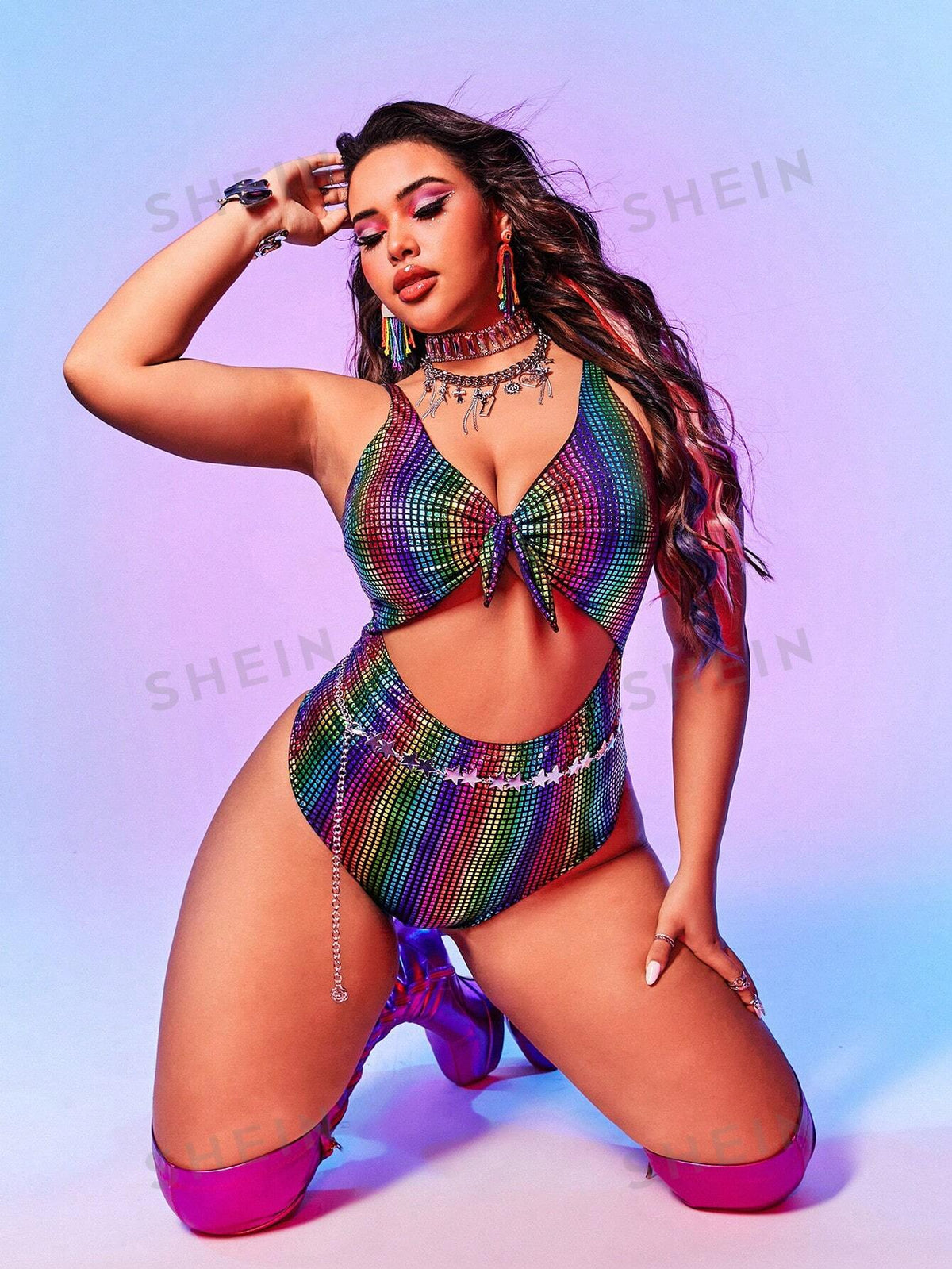 Swim SXY Plus Size Women's Colorful Printed Simple Daily One-Piece Swimsuit