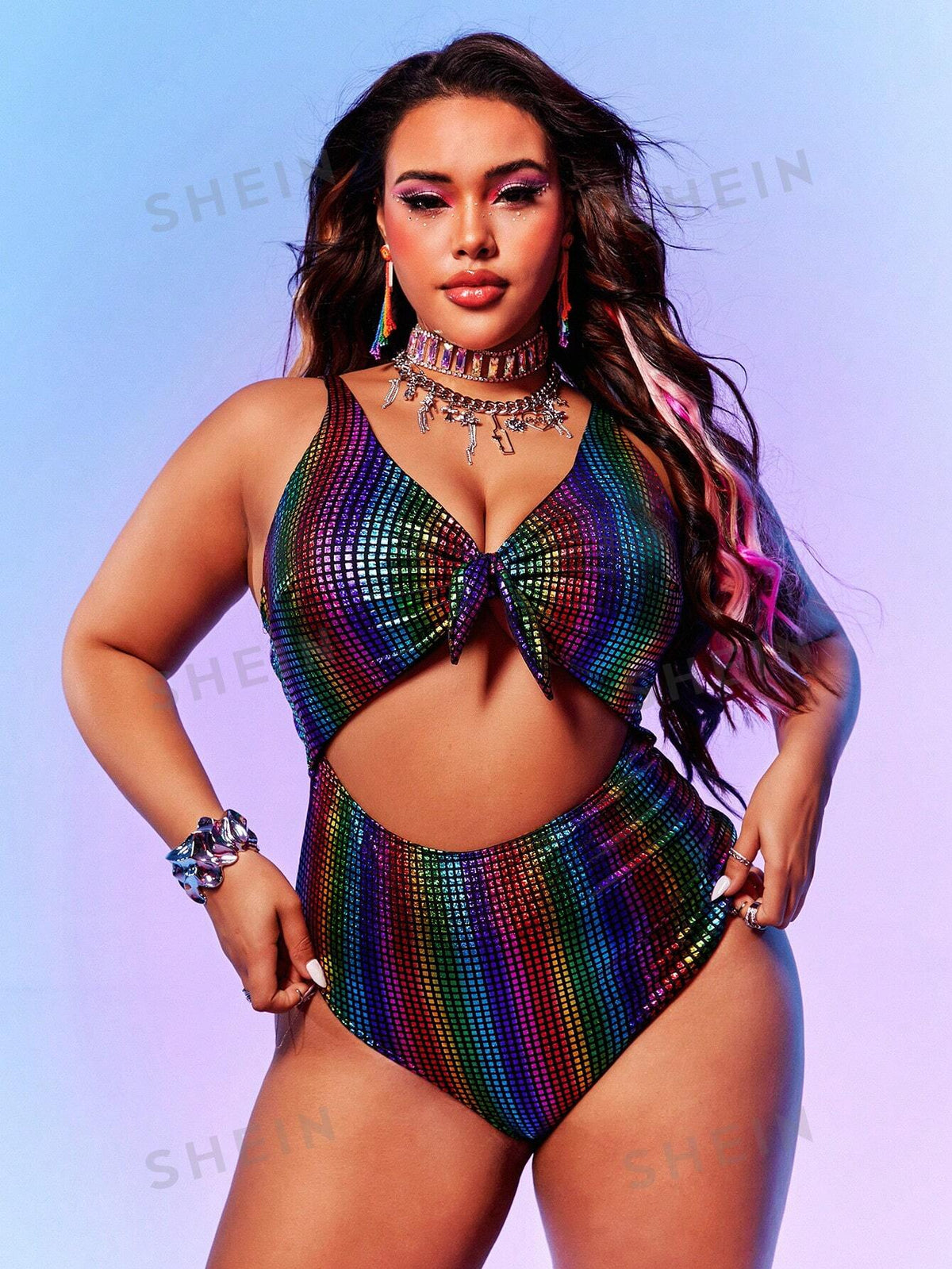 Swim SXY Plus Size Women's Colorful Printed Simple Daily One-Piece Swimsuit