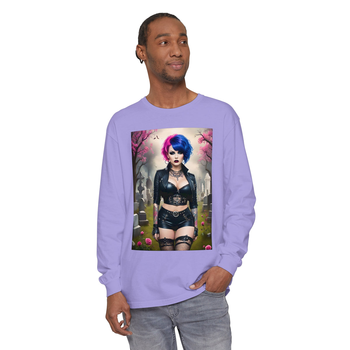 Goth Graveyard Girl Series - Design Thirteen - Unisex Garment-dyed Long Sleeve T-Shirt