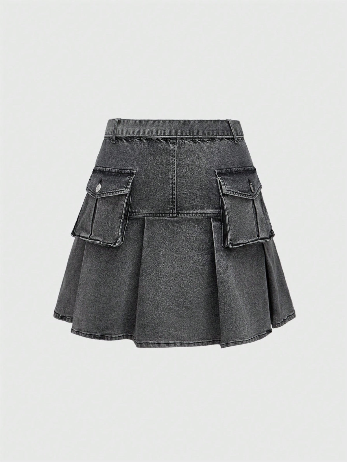 ROMWE J-Fashion Plus Size Women Flap Pocket Pleated Denim Skirt