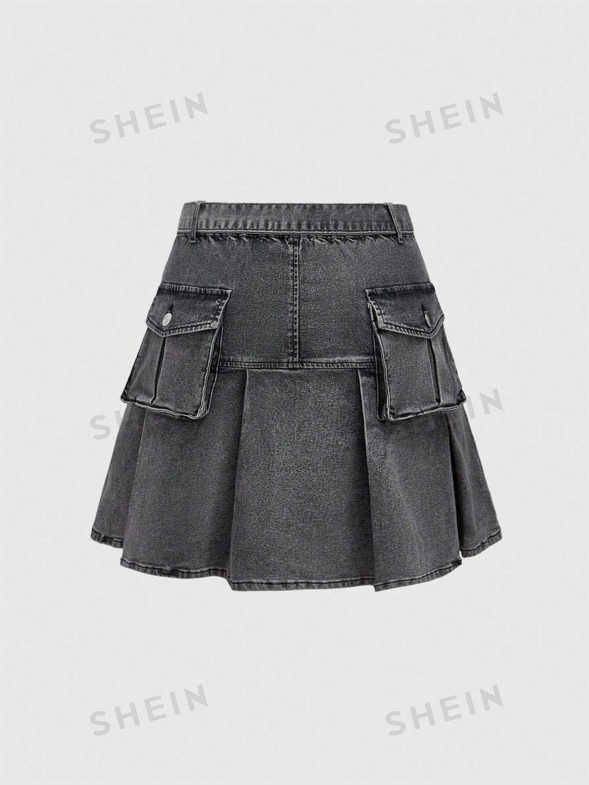 ROMWE J-Fashion Plus Size Women Flap Pocket Pleated Denim Skirt