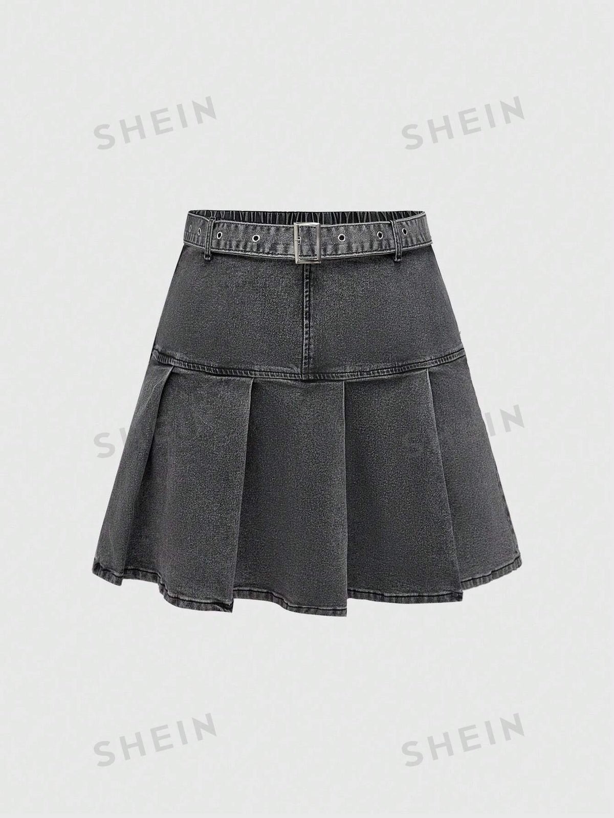 ROMWE J-Fashion Plus Size Women Flap Pocket Pleated Denim Skirt