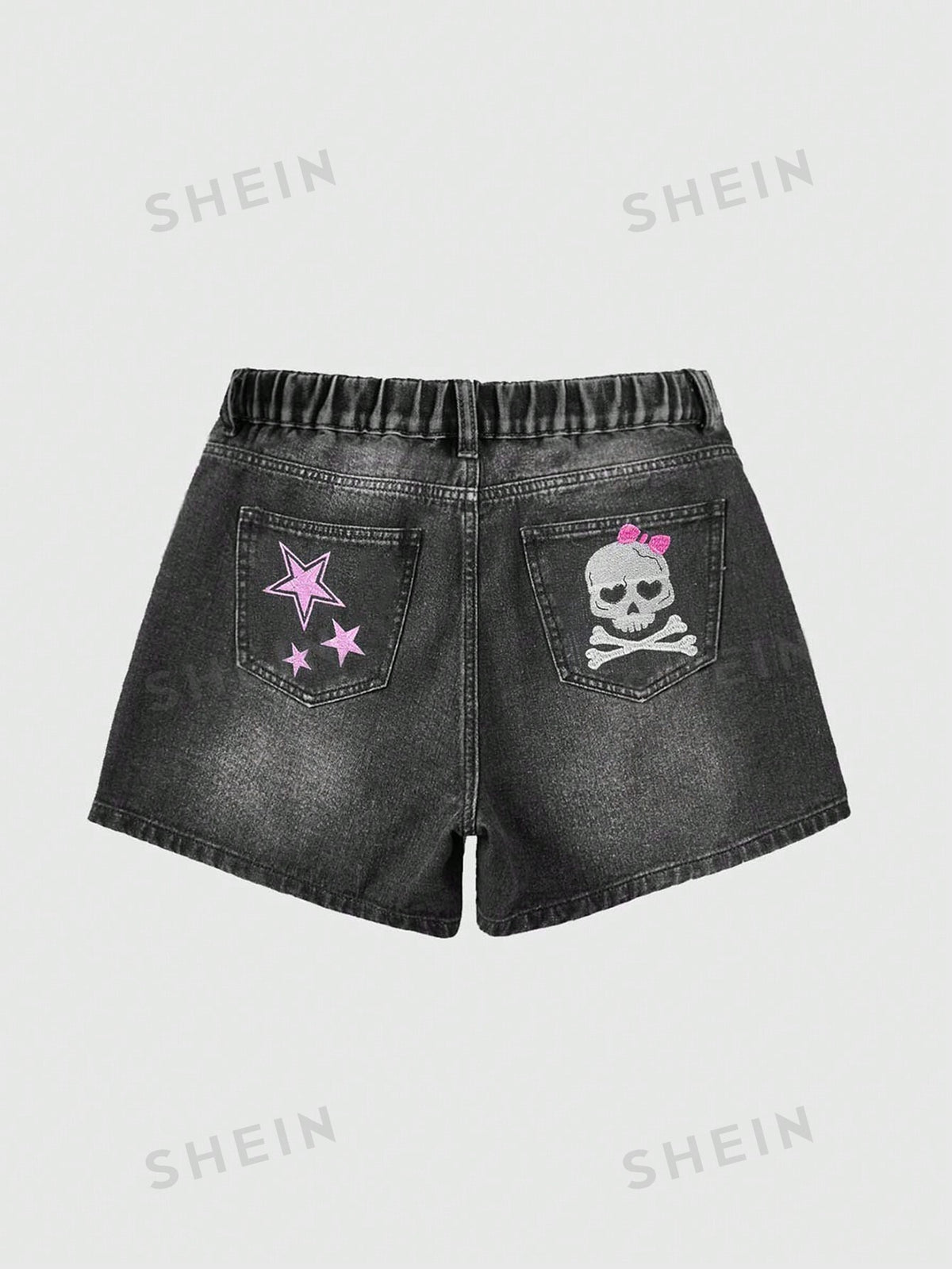 ROMWE Grunge Punk Plus Skull & Star Print Denim Shorts For Summer