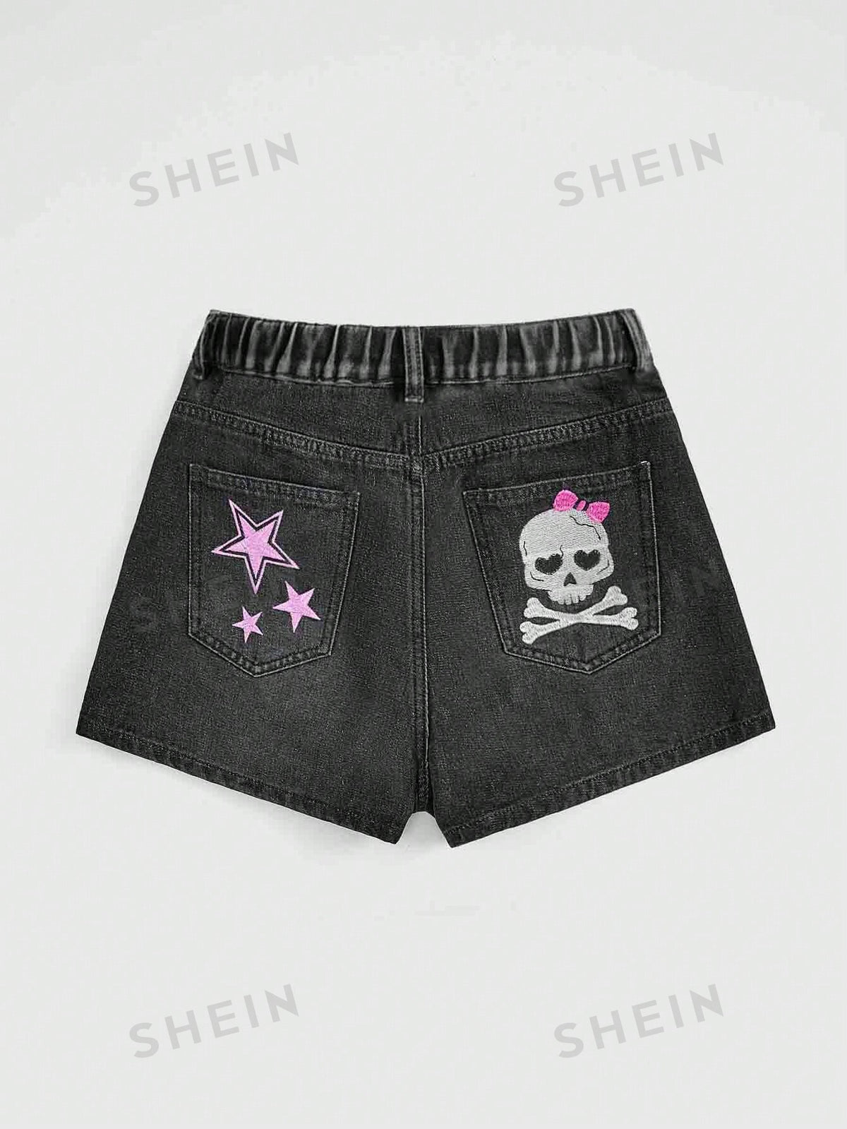 ROMWE Grunge Punk Plus Skull & Star Print Denim Shorts For Summer