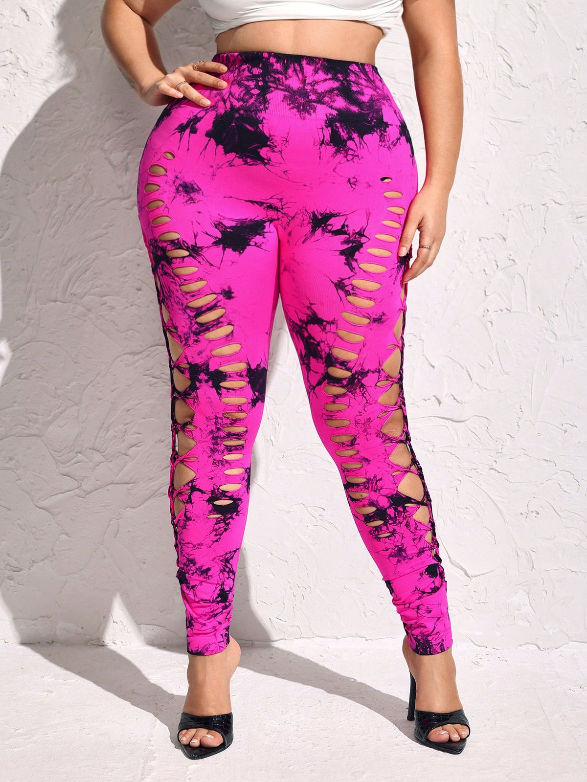 SXY Plus Tie Dye Ladder Cut Out Leggings