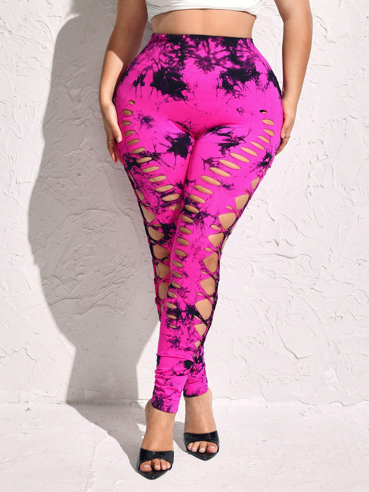 SXY Plus Tie Dye Ladder Cut Out Leggings