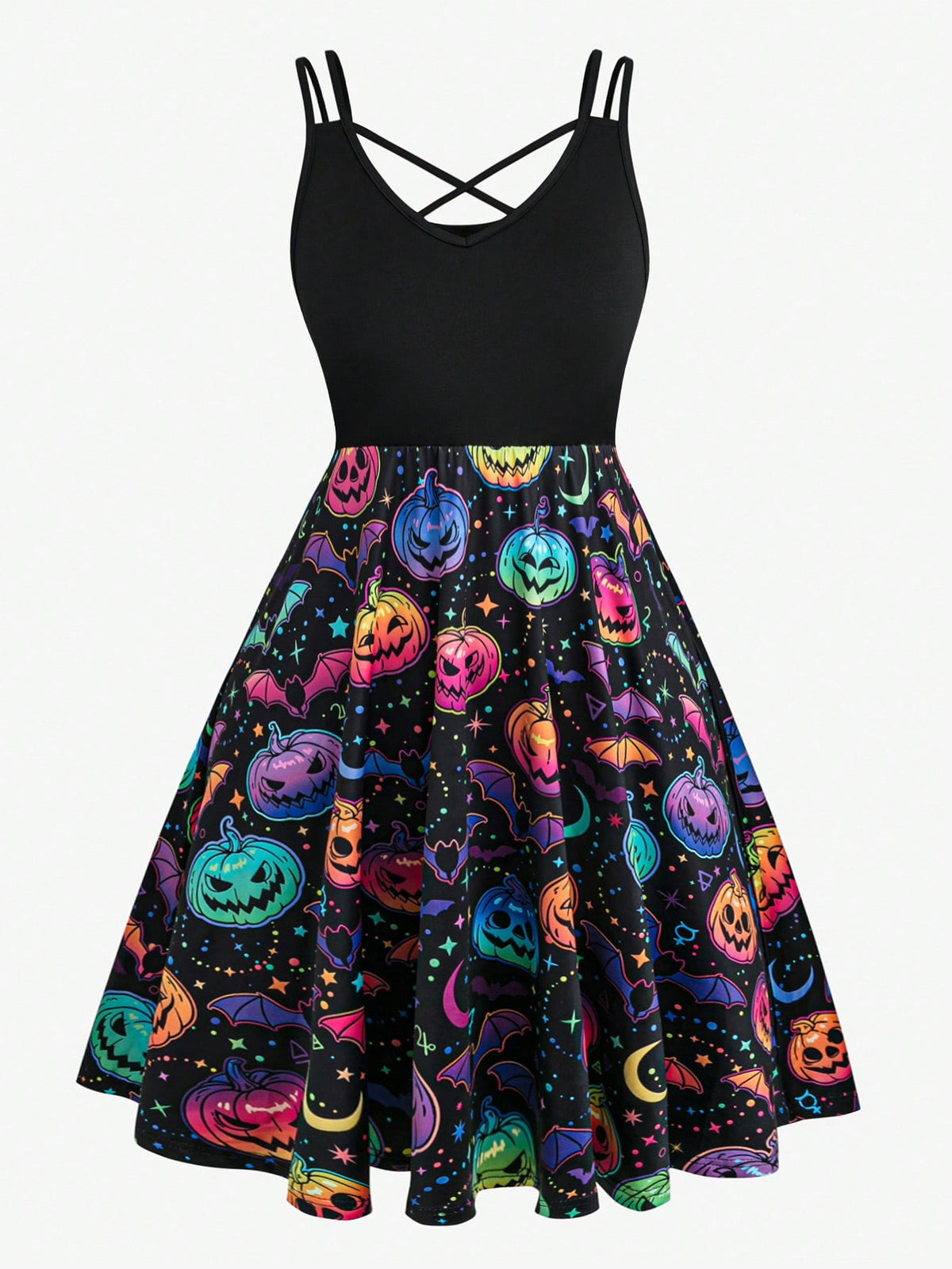 PUNK Plus Halloween Print Crisscross Front Cami Dress