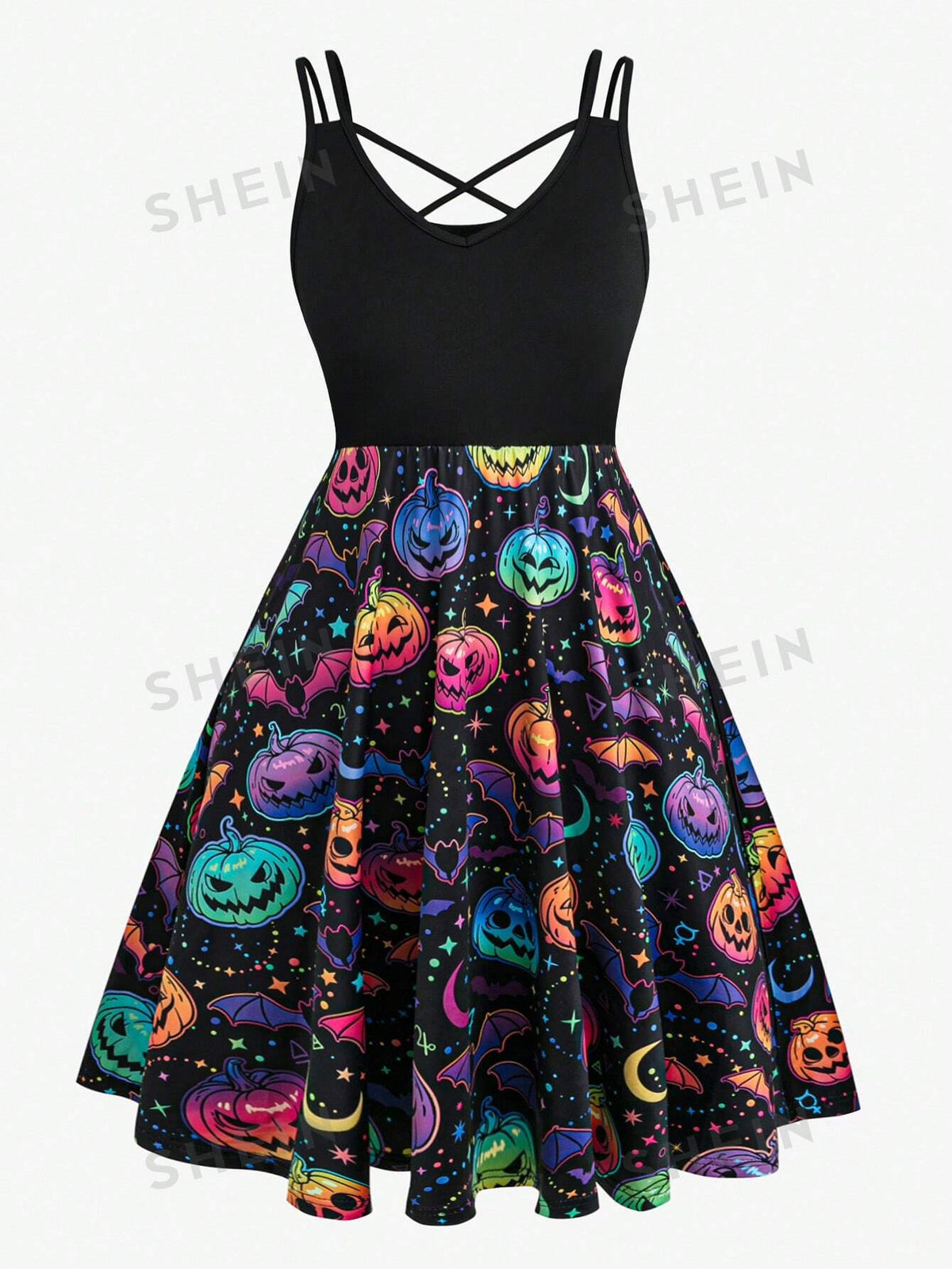 PUNK Plus Halloween Print Crisscross Front Cami Dress