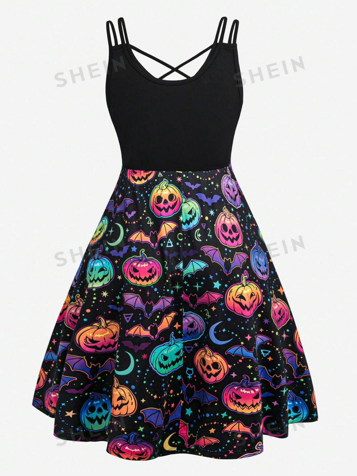 PUNK Plus Halloween Print Crisscross Front Cami Dress