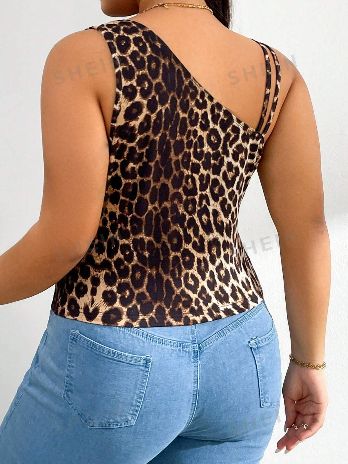 Essnce Plus Size Women's Summer And Autumn Back To School Clothes Fall Clothes Cruise Women Outfits New Fashion Casual Leopard Print One Shoulder Camisole Top