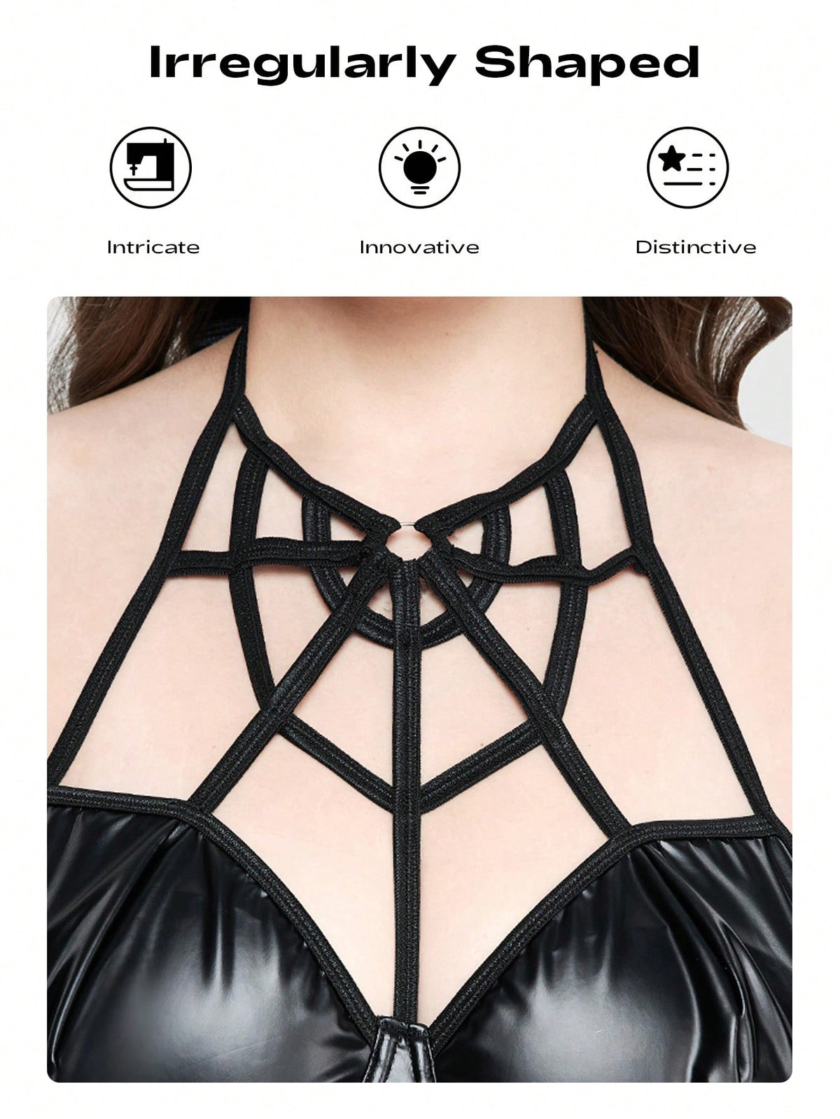 ROMWE Goth Plus Size Gothic Spiderweb Neckline Slim Fit Black Camisole Top