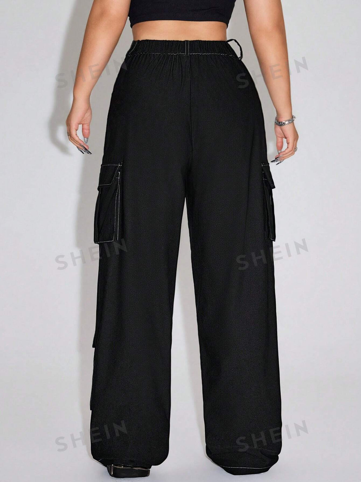 ICON Loose-Fitting Colorblock 3D Pocket Button Wide-Leg Work Pants With Decorative Stitching, Plus Size