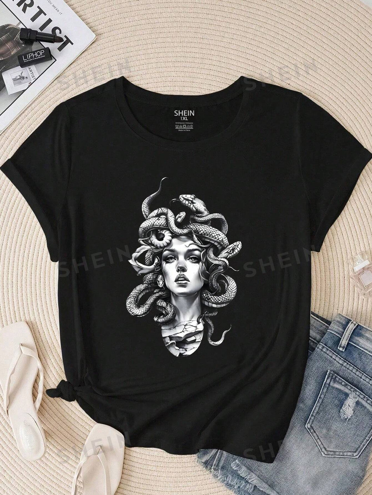 EZwear Plus Size Women's Snake Print Short-Sleeve T-Shirt For Summer