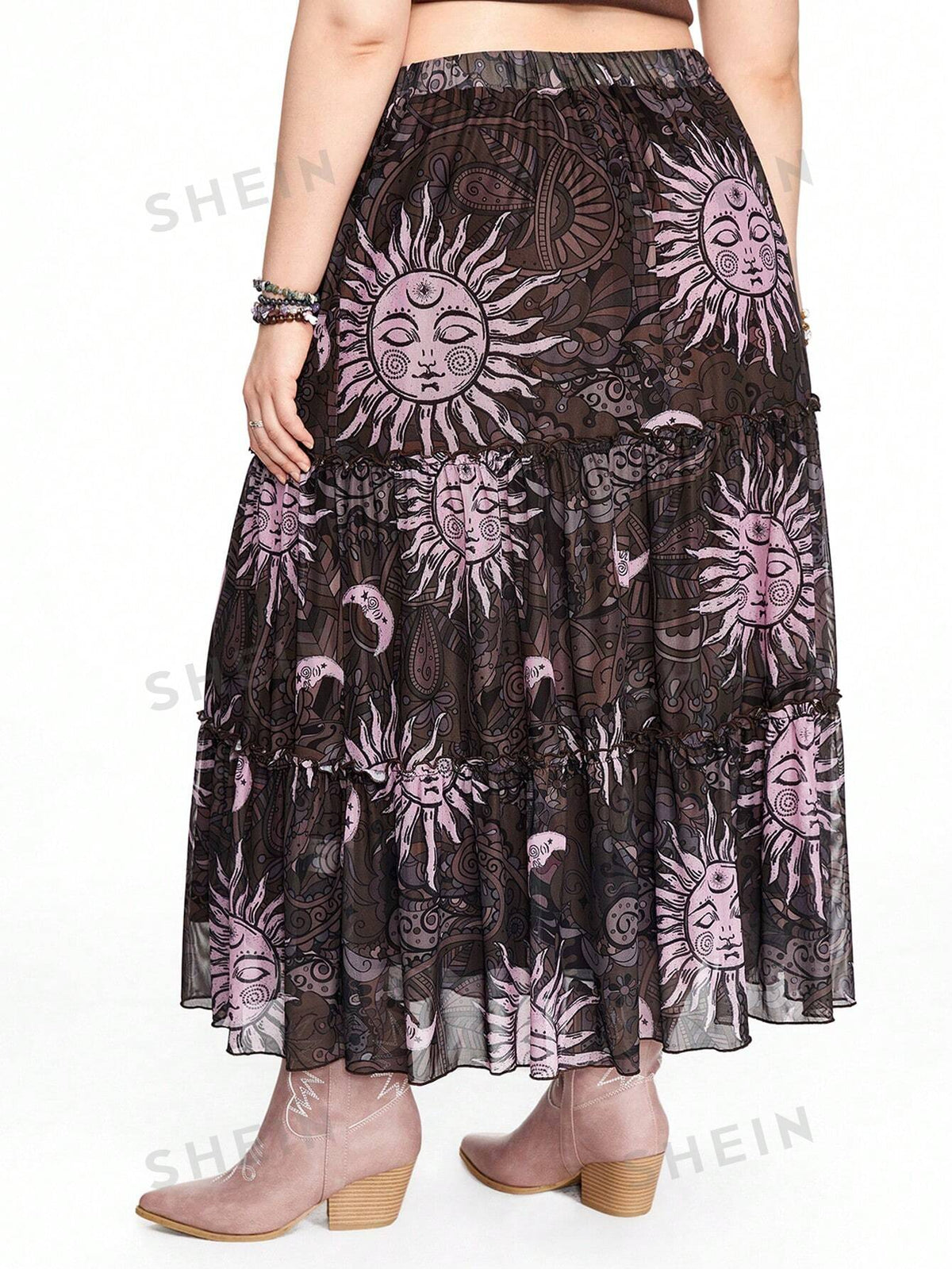 ROMWE Hippie Plus Size Printed Fashionable Holiday Skirt