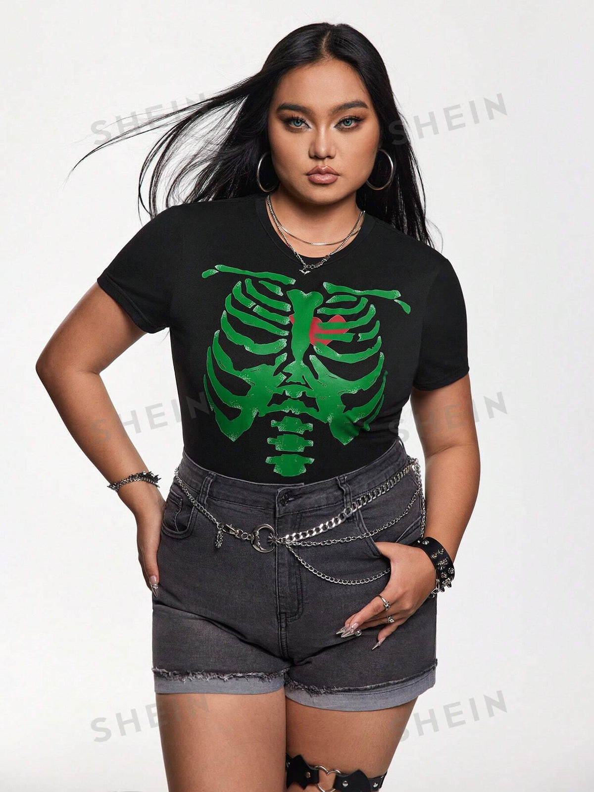 Jelsie Dark Style Round Neck Short Sleeve Slim Plus Size Women's T-Shirt Suitable For Summer