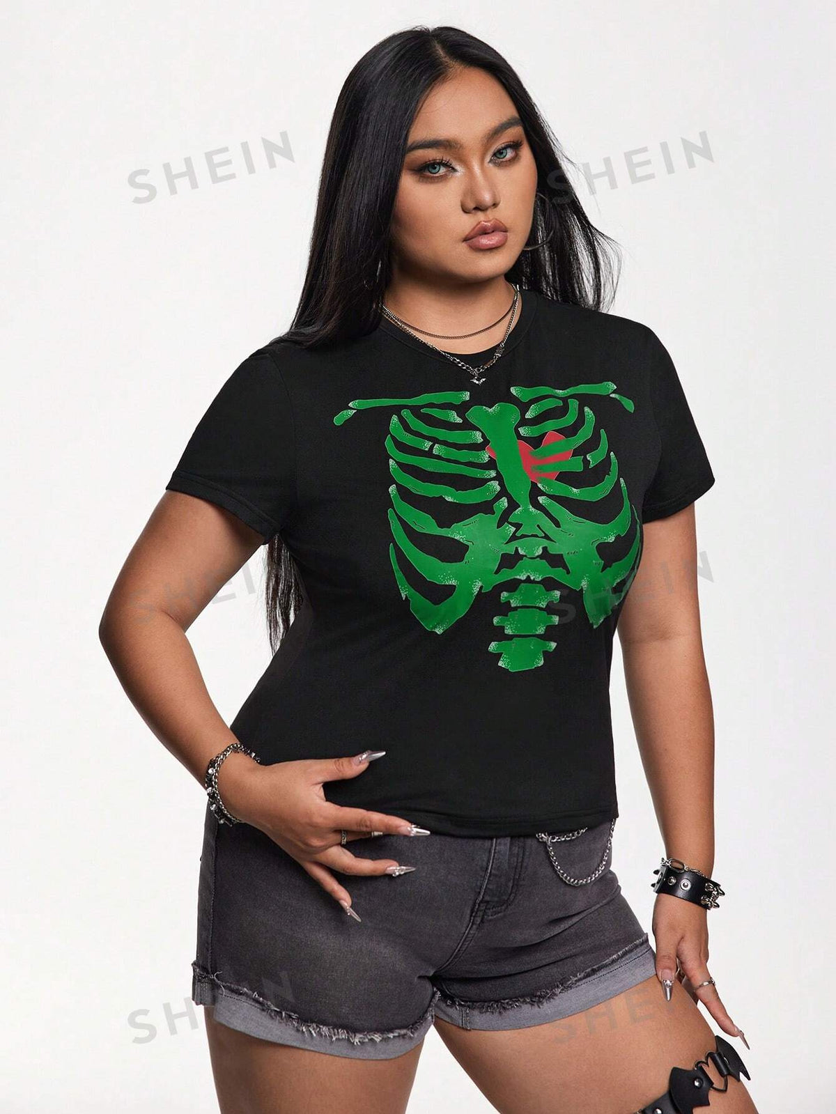 Jelsie Dark Style Round Neck Short Sleeve Slim Plus Size Women's T-Shirt Suitable For Summer