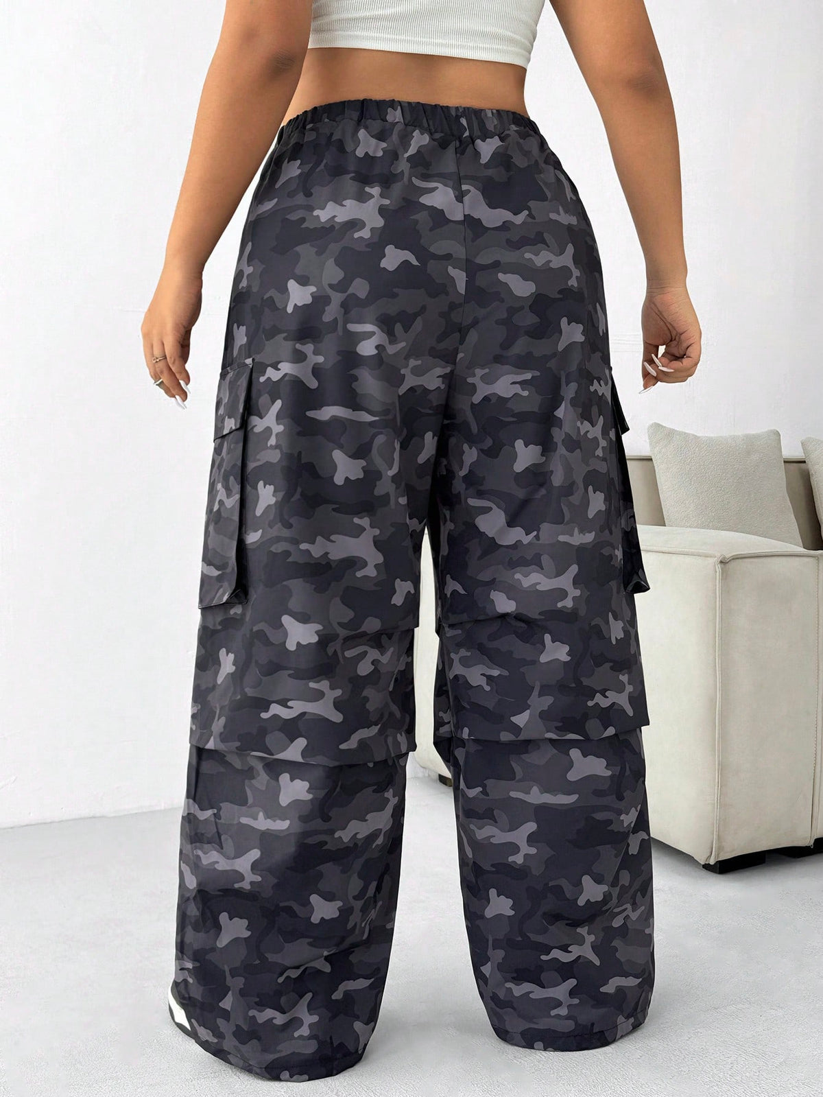 EZwear Plus Size Street Graffiti Workwear Pants With Ink Splatter Design