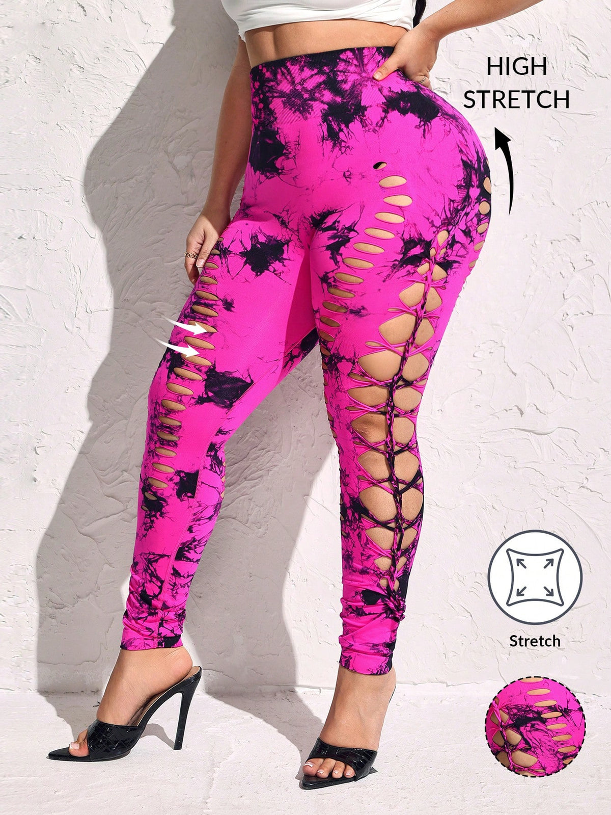 SXY Plus Tie Dye Ladder Cut Out Leggings