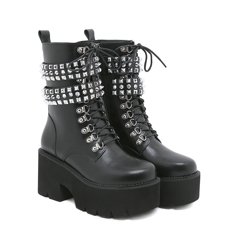 Gothic Style Fashion Rivet Mid-calf Chunky Platform Boots