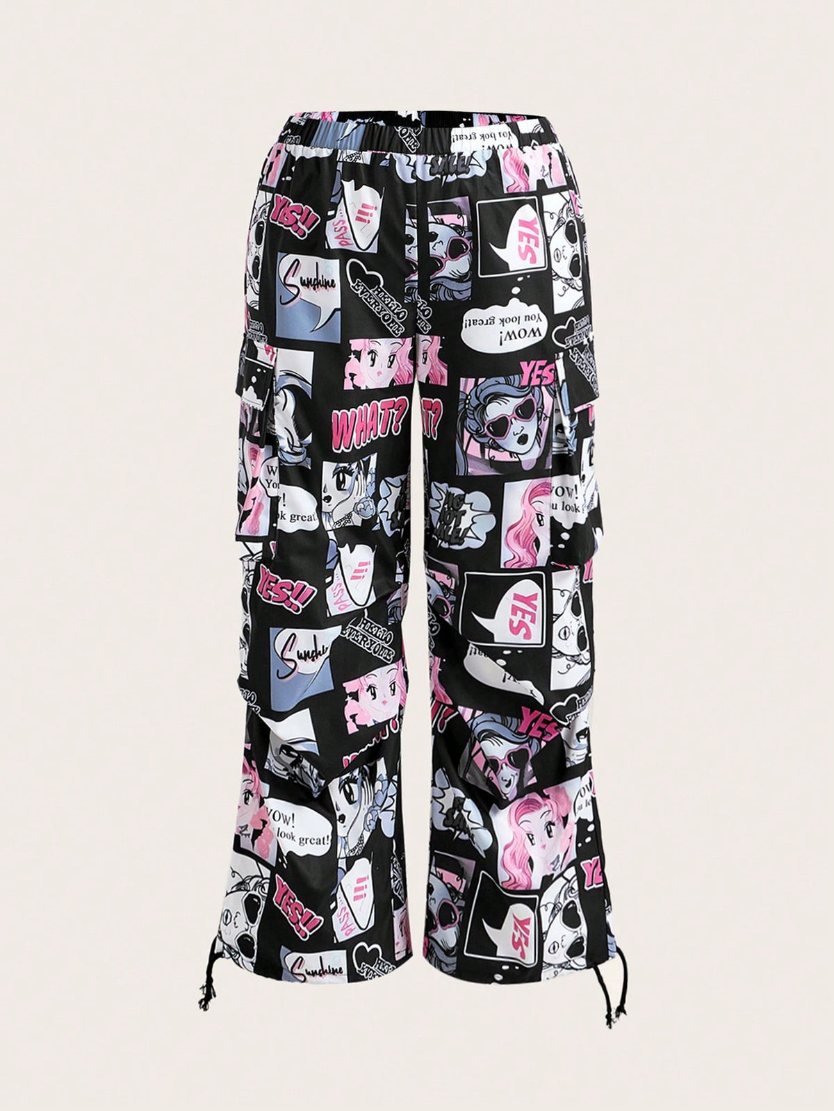 EZwear Plus Size Street Graffiti Workwear Pants With Ink Splatter Design