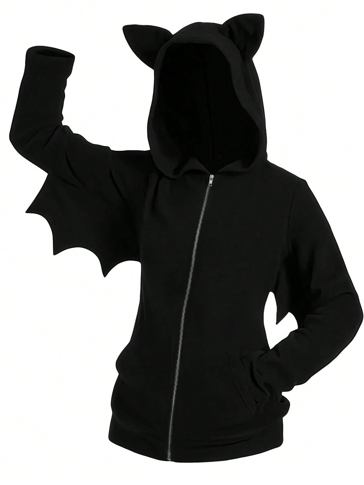 LUNE Plus Size Hooded Zip Up Long Sleeve Bat Shaped Design Fashionable Jacket