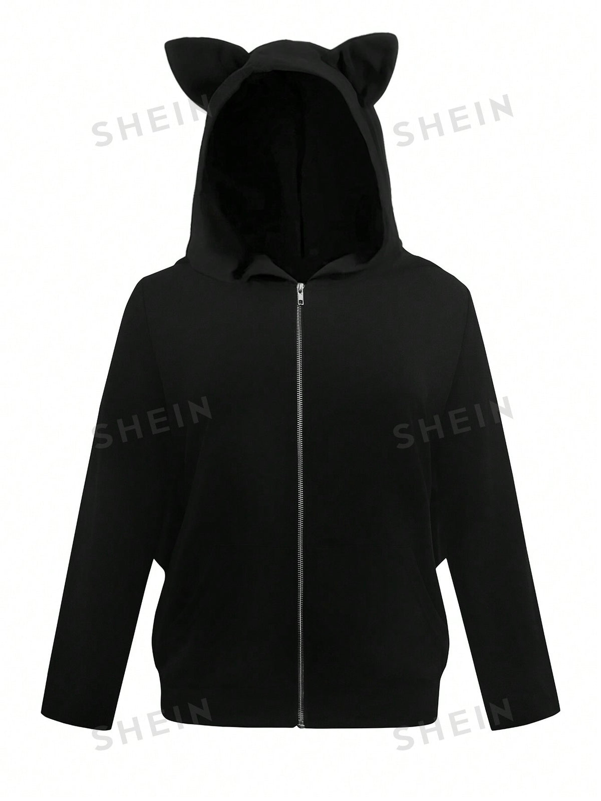 LUNE Plus Size Hooded Zip Up Long Sleeve Bat Shaped Design Fashionable Jacket