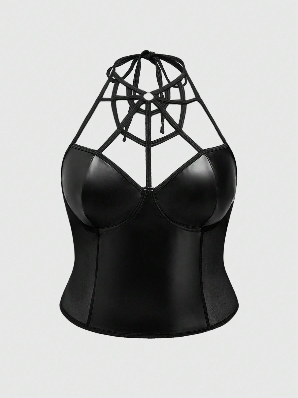 ROMWE Goth Plus Size Gothic Spiderweb Neckline Slim Fit Black Camisole Top