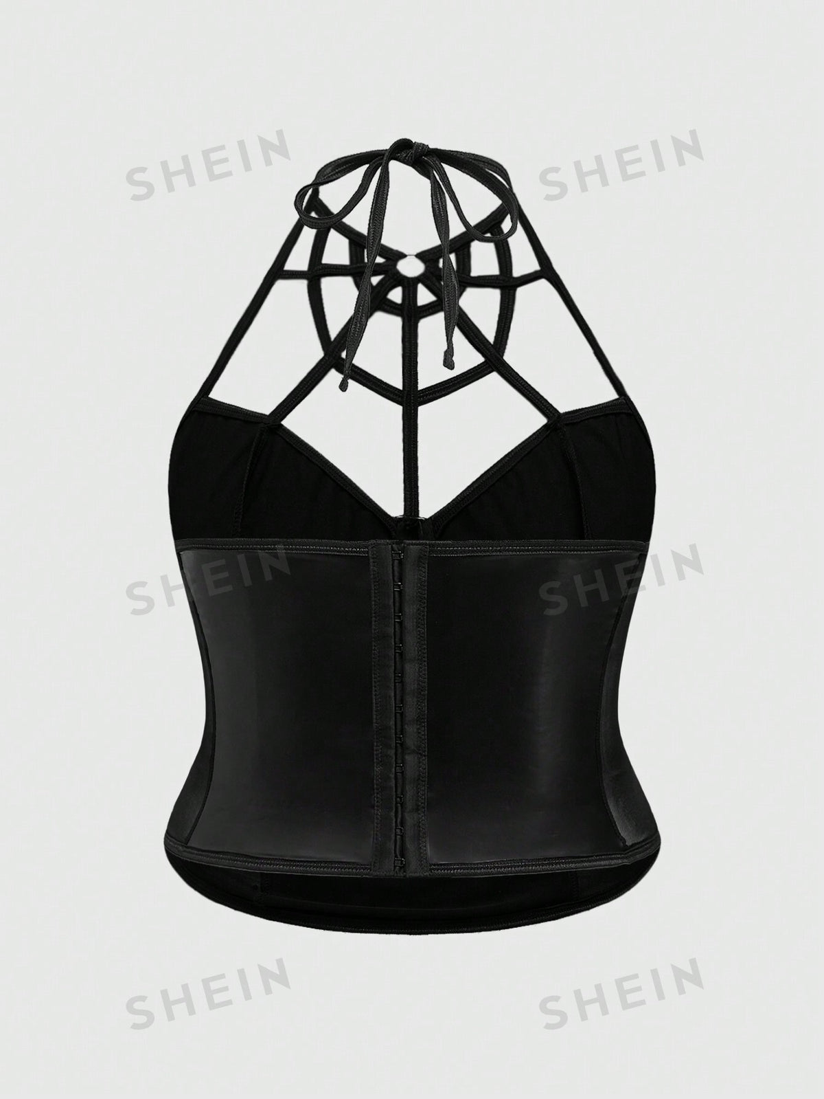 ROMWE Goth Plus Size Gothic Spiderweb Neckline Slim Fit Black Camisole Top