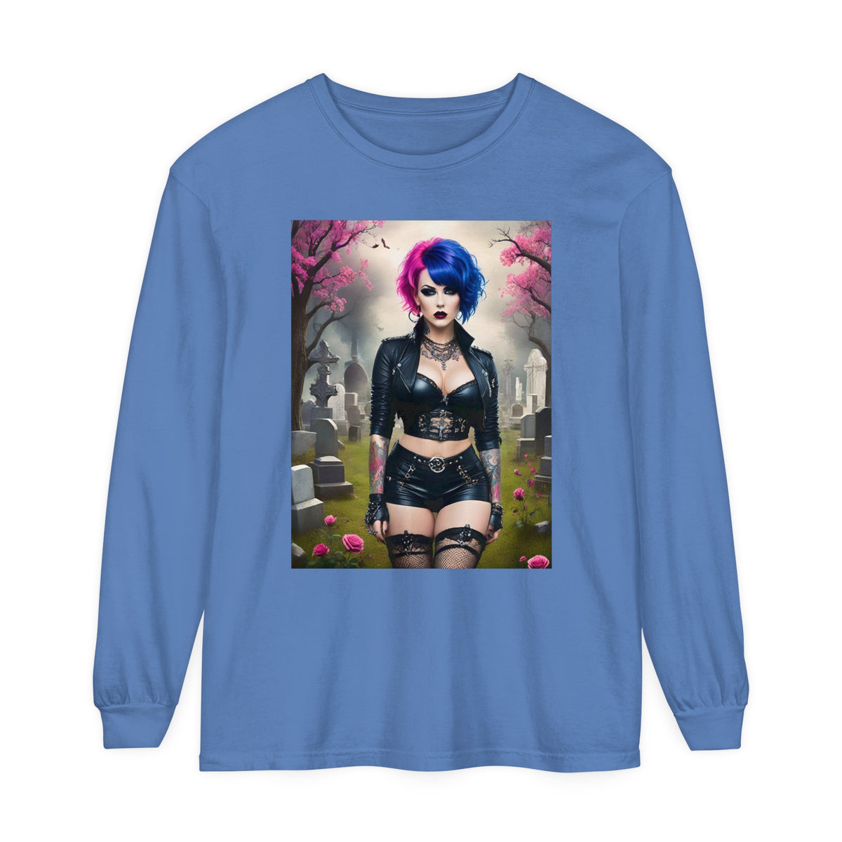 Goth Graveyard Girl Series - Design Thirteen - Unisex Garment-dyed Long Sleeve T-Shirt