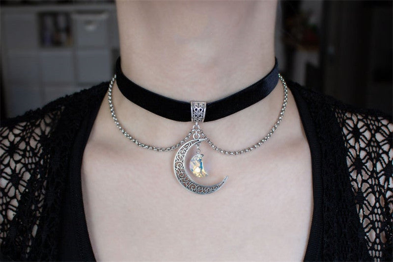 Pendant Black Moon Jewelry Velvet Necklace