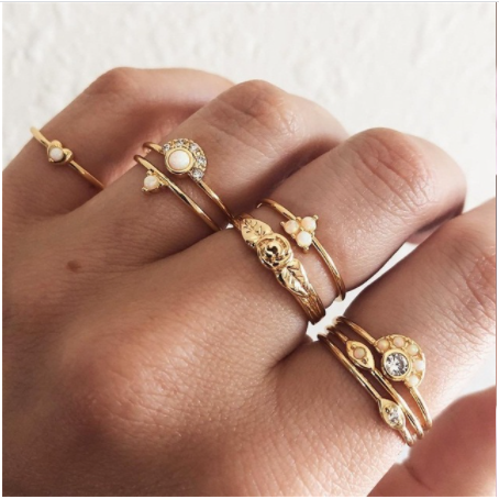 Boho Rhinestone Ring Set