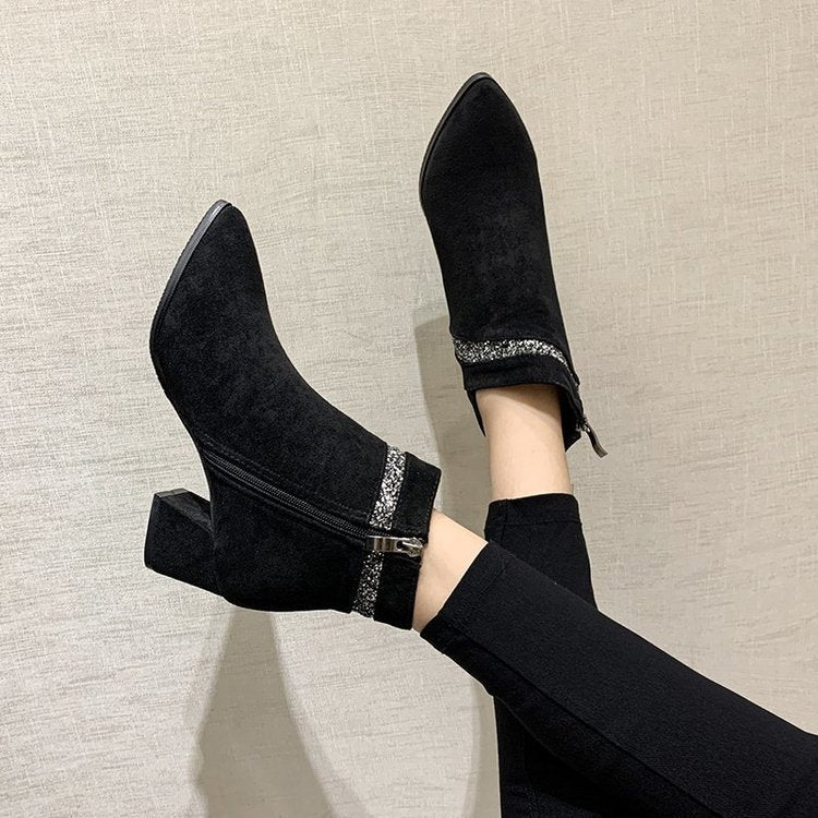 Women's Velvet Warm High-Heeled Boots