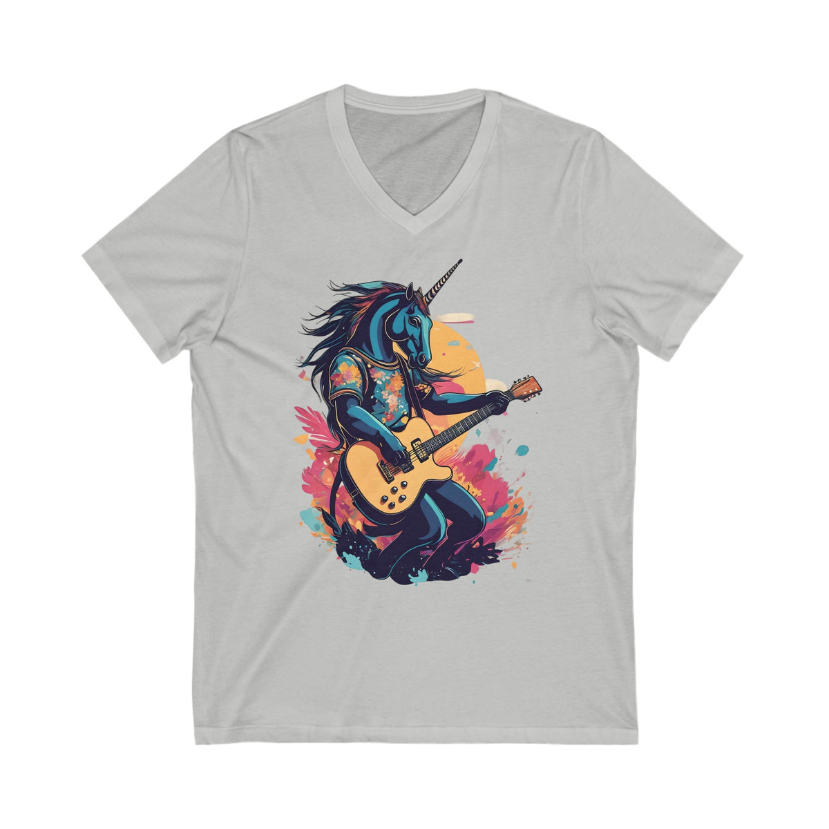 Goth Unicorn Strummin’ Unisex Short Sleeved Graphic Print Tee Shirt