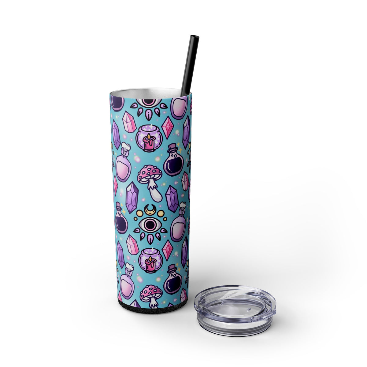 Witchy Pastel Blue Skinny Tumbler with Straw, 20oz