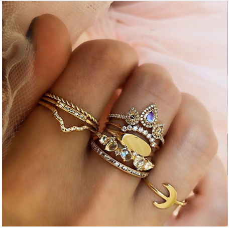 Boho Rhinestone Ring Set