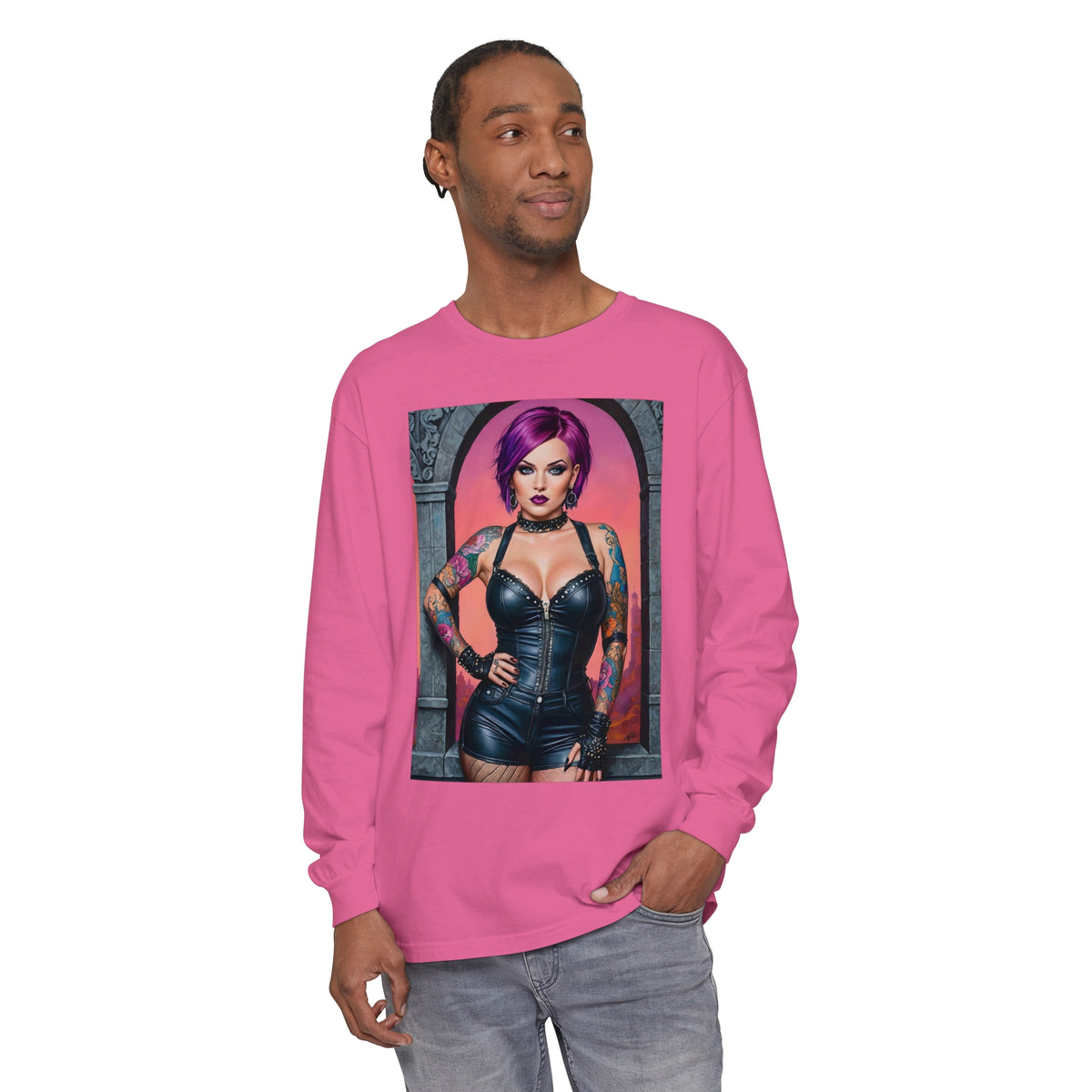 Goth Graveyard Girl Series - Design Seven - Unisex Garment-dyed Long Sleeve T-Shirt