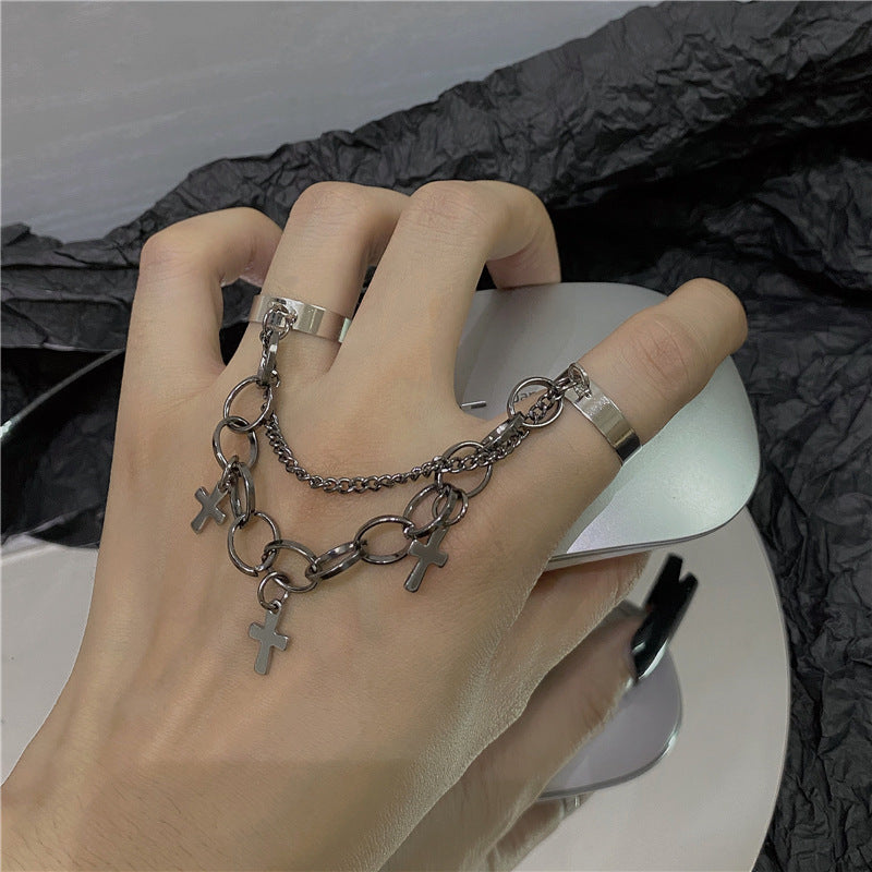 Punk Rock Multi Finger Ring Chain All In One Goth Fashion Ring